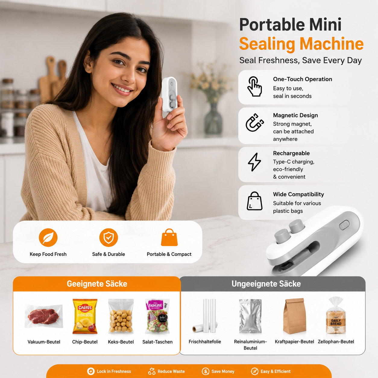 Portable Mini Sealing Machine 2 in 1 USB Rechargeable Magnetic Bag Sealer Heat Seal with Cutter image 3